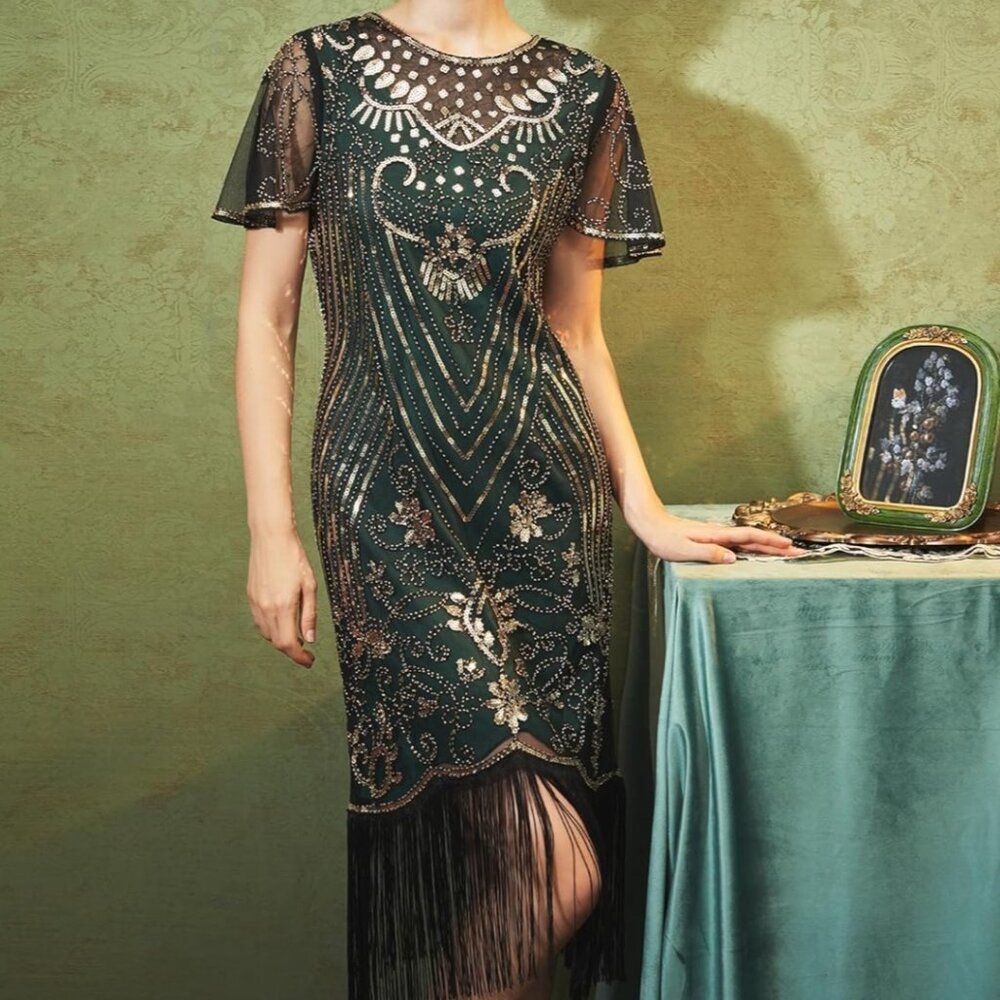 Green and Gold Sequin Flapper 1920's Style Dress Size XL